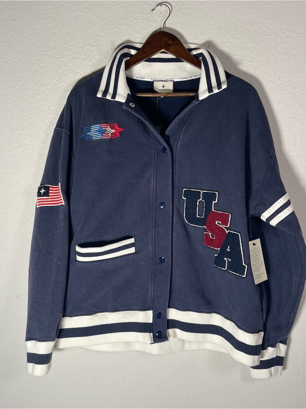 Tuckernuck Navy Albright Fleece Varsity Jacket Size Large NWT - Picture 8 of 15